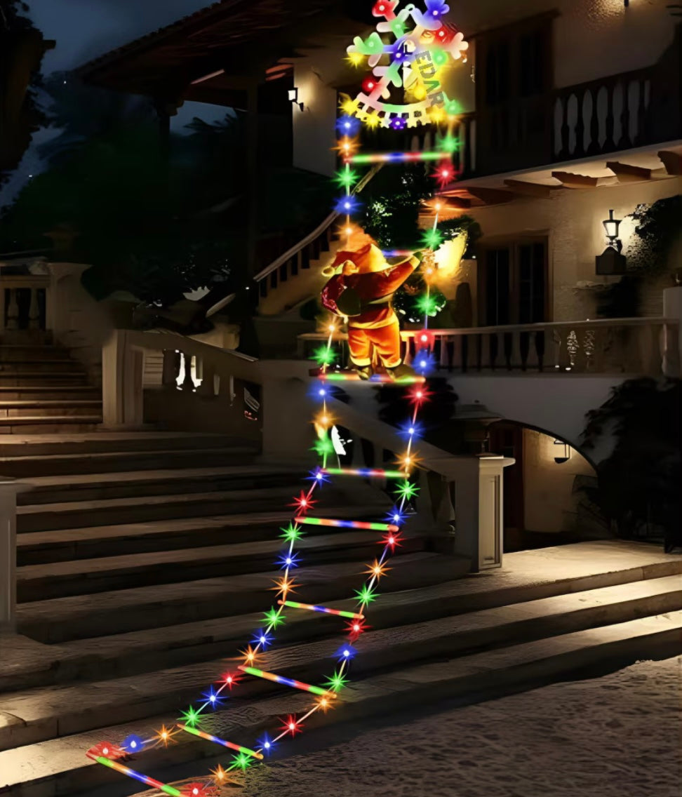 Moș Crăciun cu scara și lumini LED 8 jocuri pentru interior și exterior 165 cm